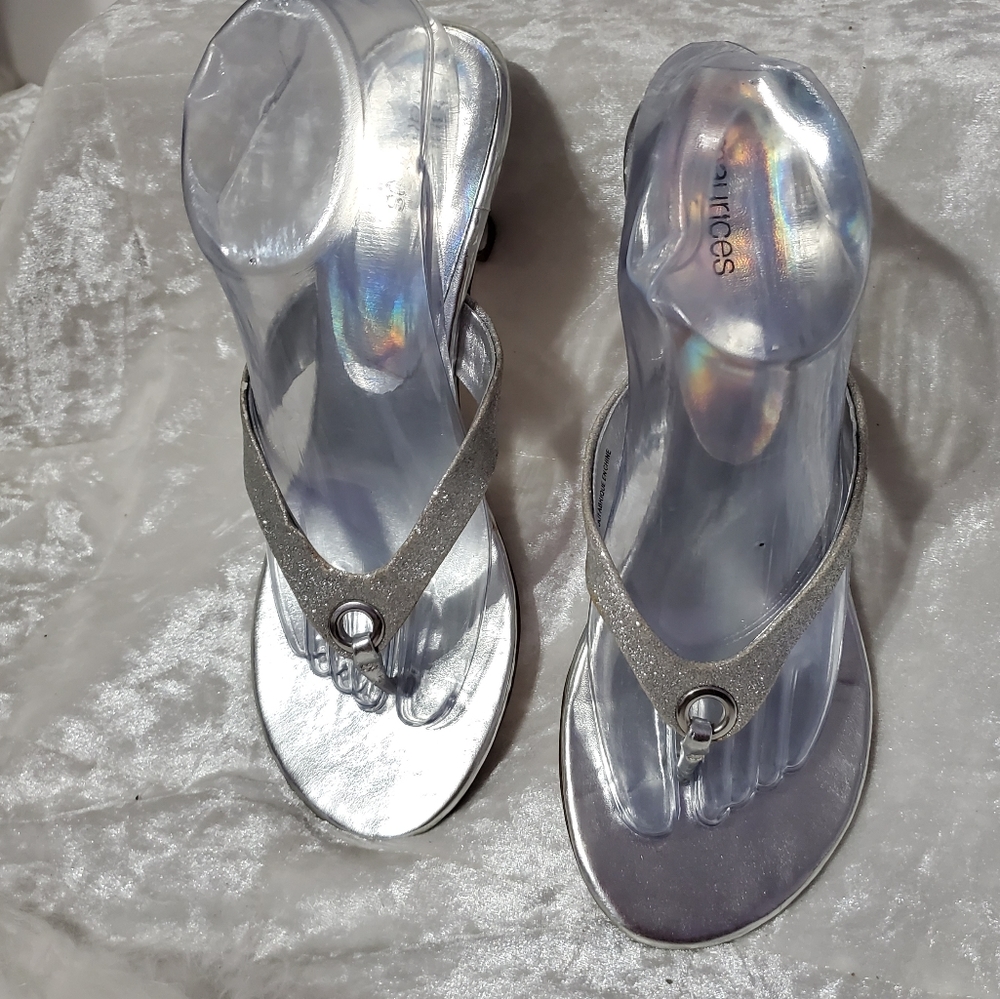 Maurices Silver Glittery Thong Sandals